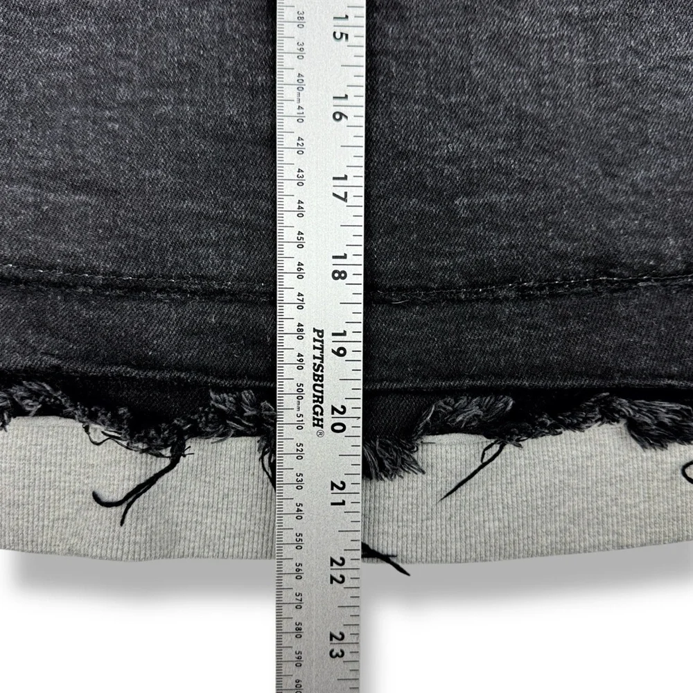 Risen Layered Denim Jacket Removable Hood Womens 2XL Black Distressed Gray Terry